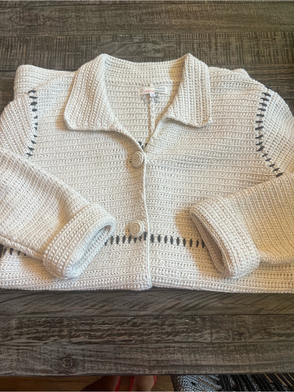 Odd Molly Cream Crochet Button-Front Women's Sweater Coat GUC Large - Picture 15 of 16